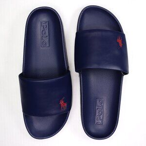 NWT POLO RALPH LAUREN MEN SLIDE SLIPPER "SIGNATURE PONY EDITION" NAVY MSRP $70